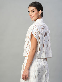 Women’s Cotton Boxy Fit Eyelet Blouse White