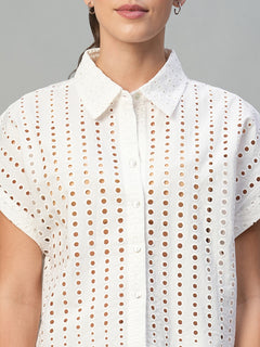 Women’s Cotton Boxy Fit Eyelet Blouse White
