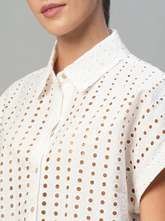 Women’s Cotton Boxy Fit Eyelet Blouse White