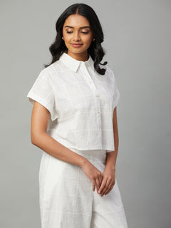Women’s Cotton Regular Fit Cropped Button Blouse White