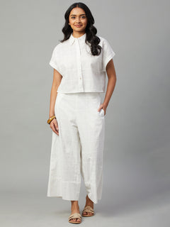 Women’s Cotton Regular Fit Cropped Button Blouse White