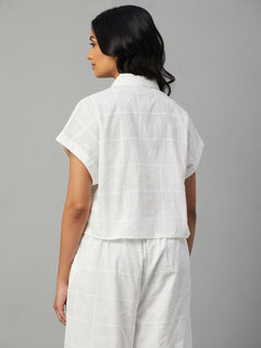 Women’s Cotton Regular Fit Cropped Button Blouse White