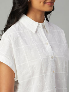 Women’s Cotton Regular Fit Cropped Button Blouse White