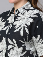 Women's Midnight Blue Cotton Flax Boxy Fit Blouse