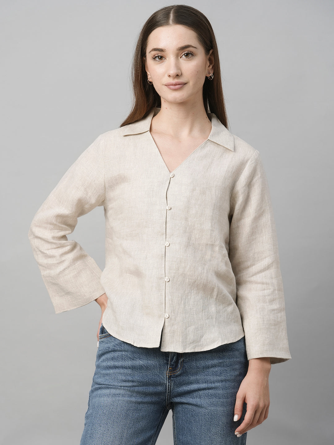 Women's Natural Linen Regular Fit Blouse