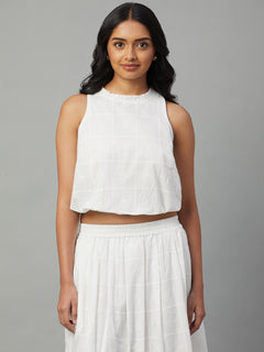 Women’s Cotton Regular Fit Sleeveless Crop Blouse White