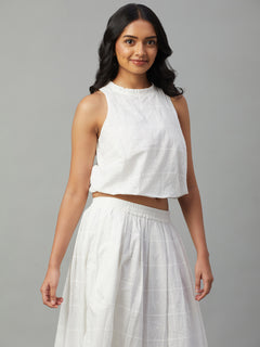 Women’s Cotton Regular Fit Sleeveless Crop Blouse White