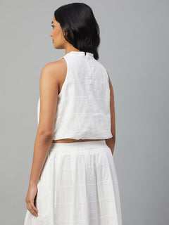 Women’s Cotton Regular Fit Sleeveless Crop Blouse White