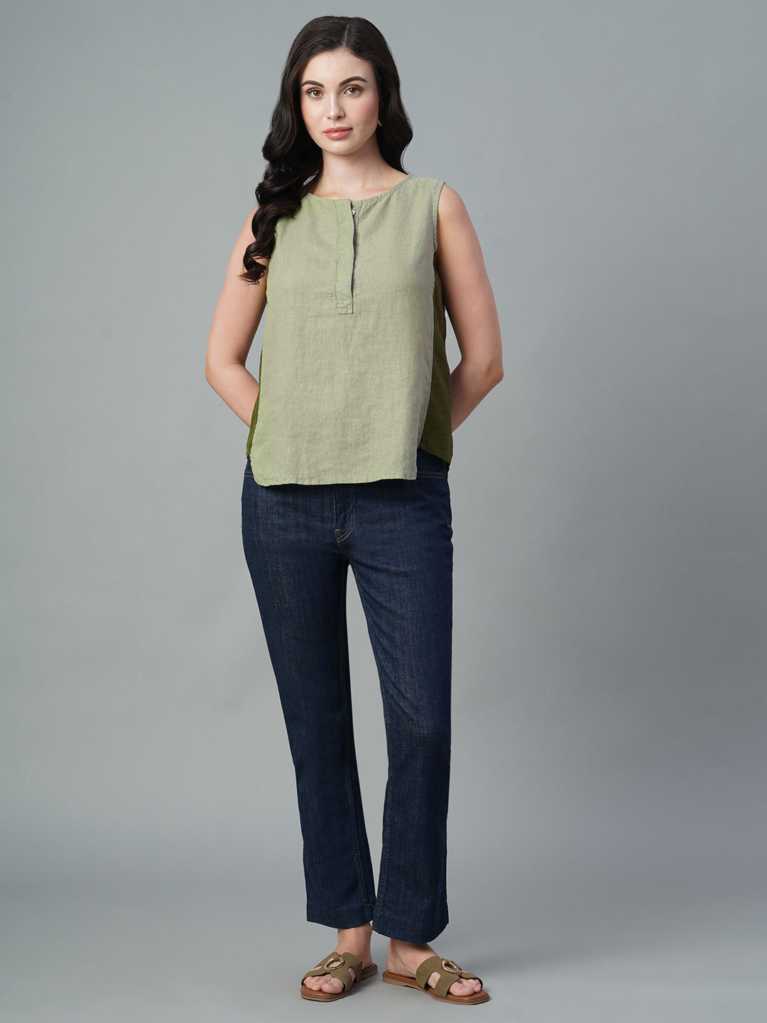 Women's Sage 100% Linen Regular Fit Blouse