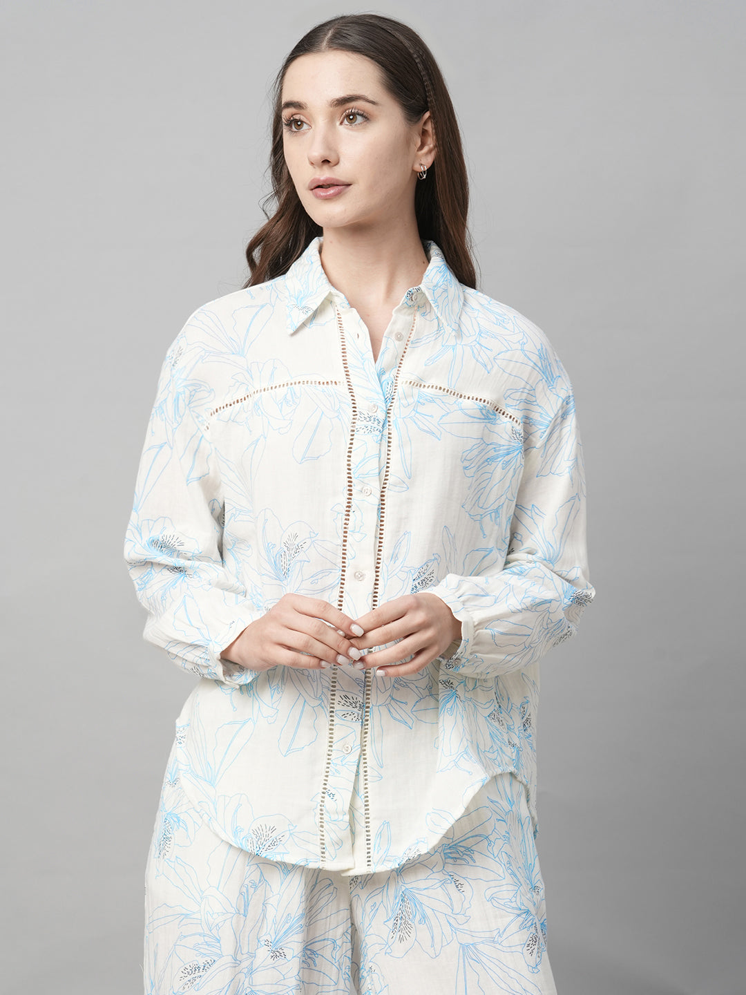 Women's Blue Cotton Boxy Fit Blouse