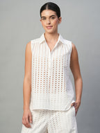 Women's White 100% Cotton Regular Fit Blouse