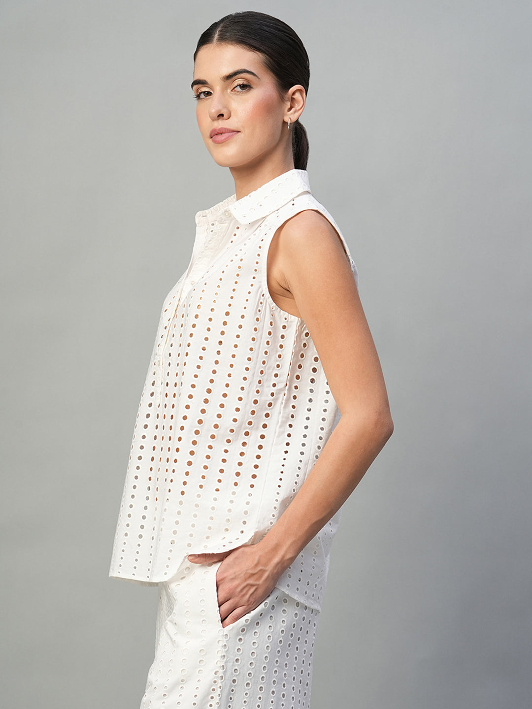 Women's White 100% Cotton Regular Fit Blouse