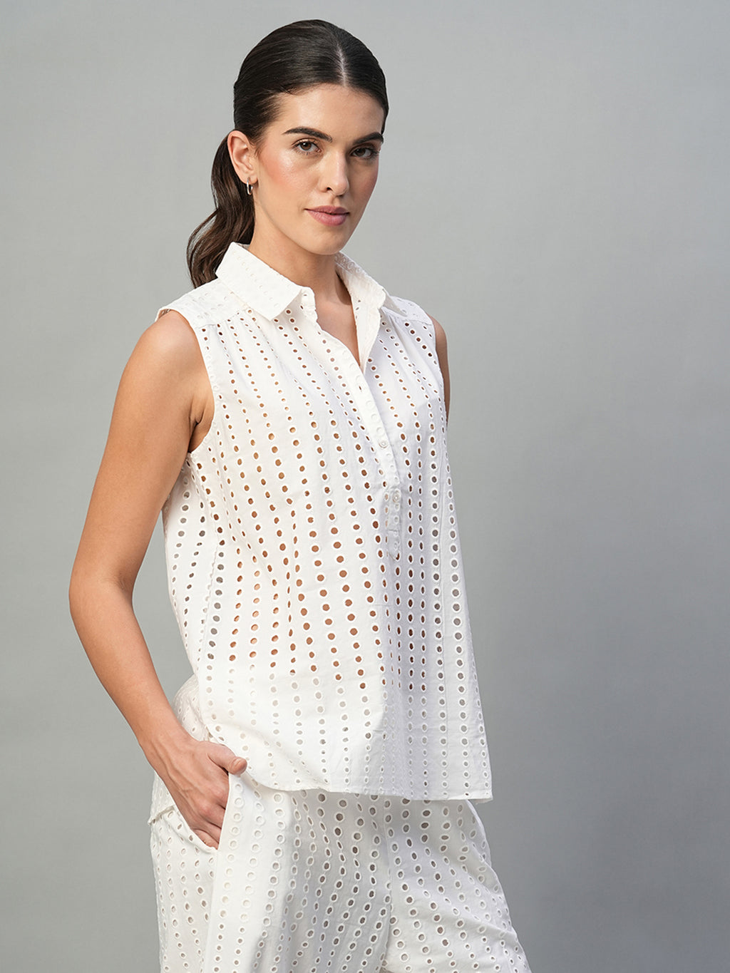 Women's White 100% Cotton Regular Fit Blouse