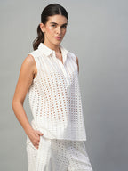 Women's White 100% Cotton Regular Fit Blouse