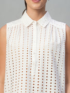 Women's White 100% Cotton Regular Fit Blouse