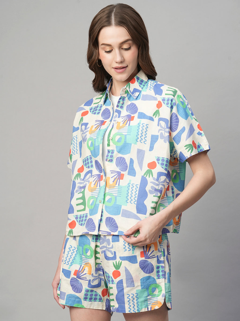 Women's Multi Cotton Linen Boxy Fit Blouse