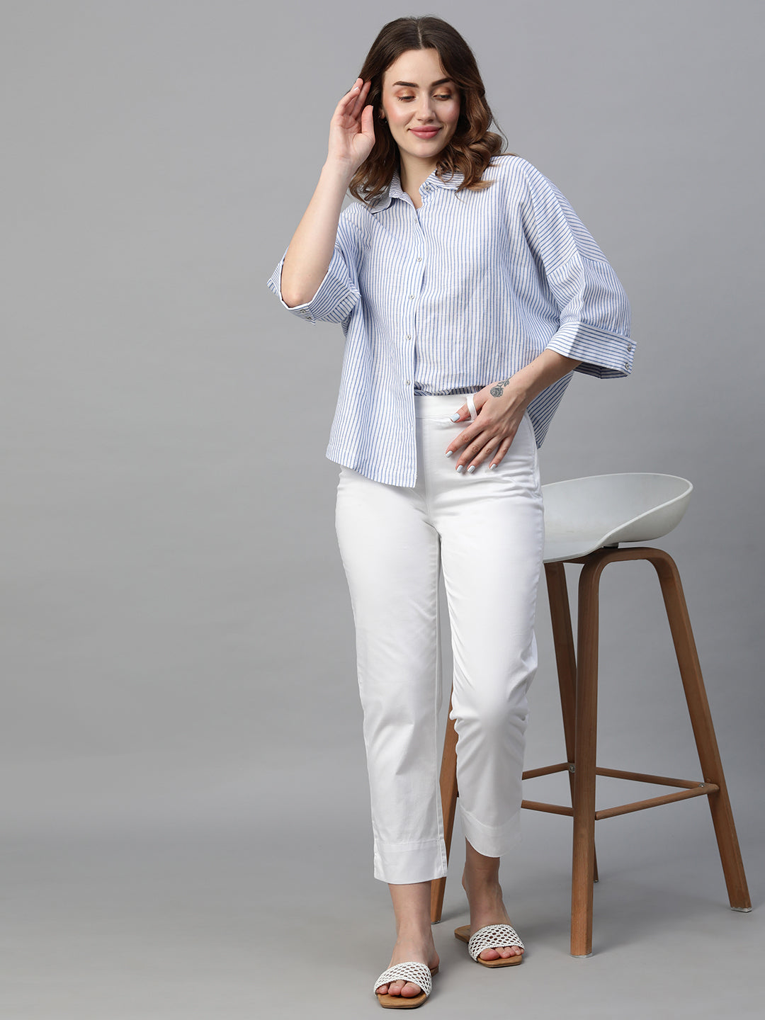 Women's White Linen Boxy Fit Blouse