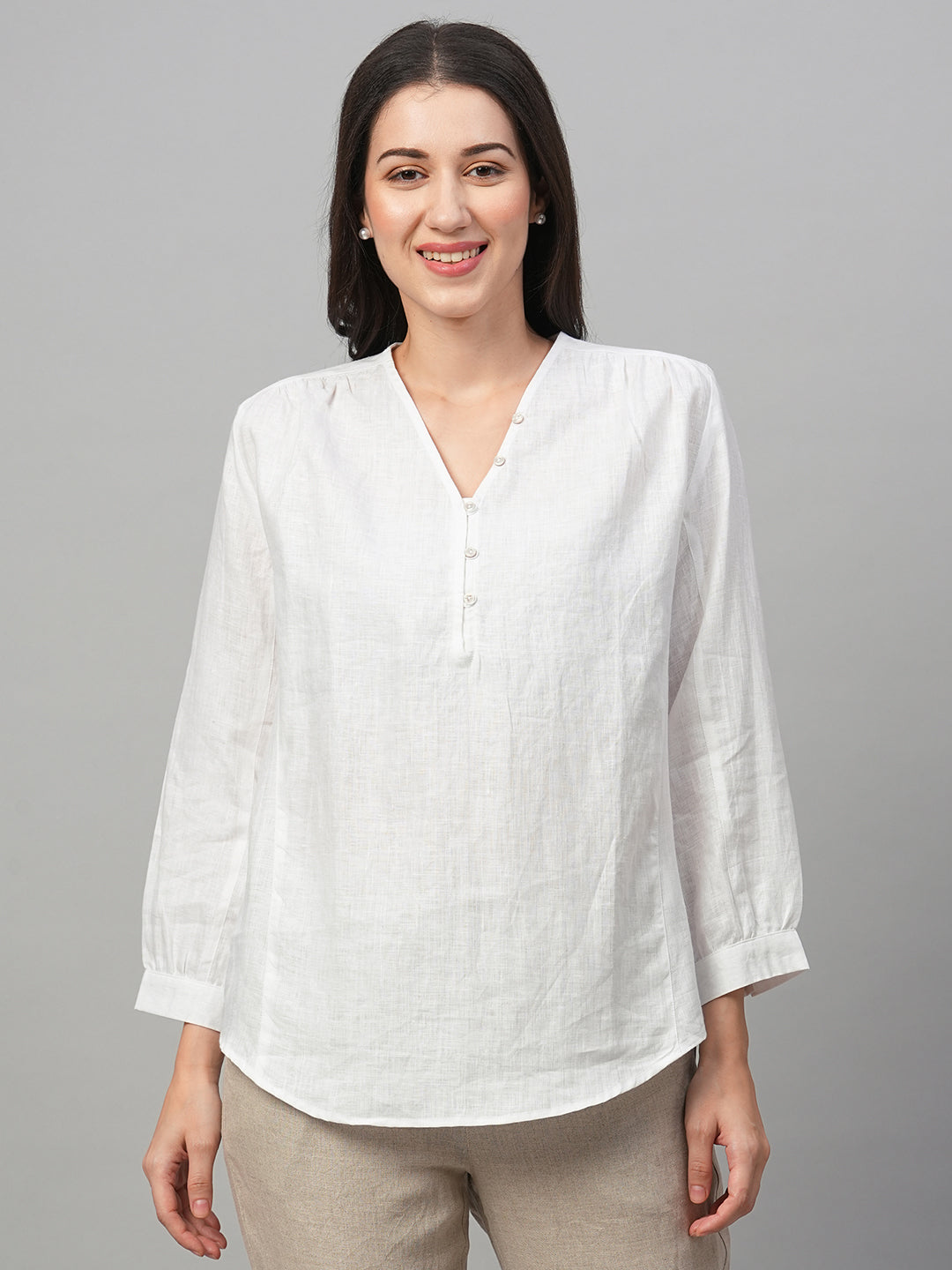 Women's White Linen Loose Fit Blouse