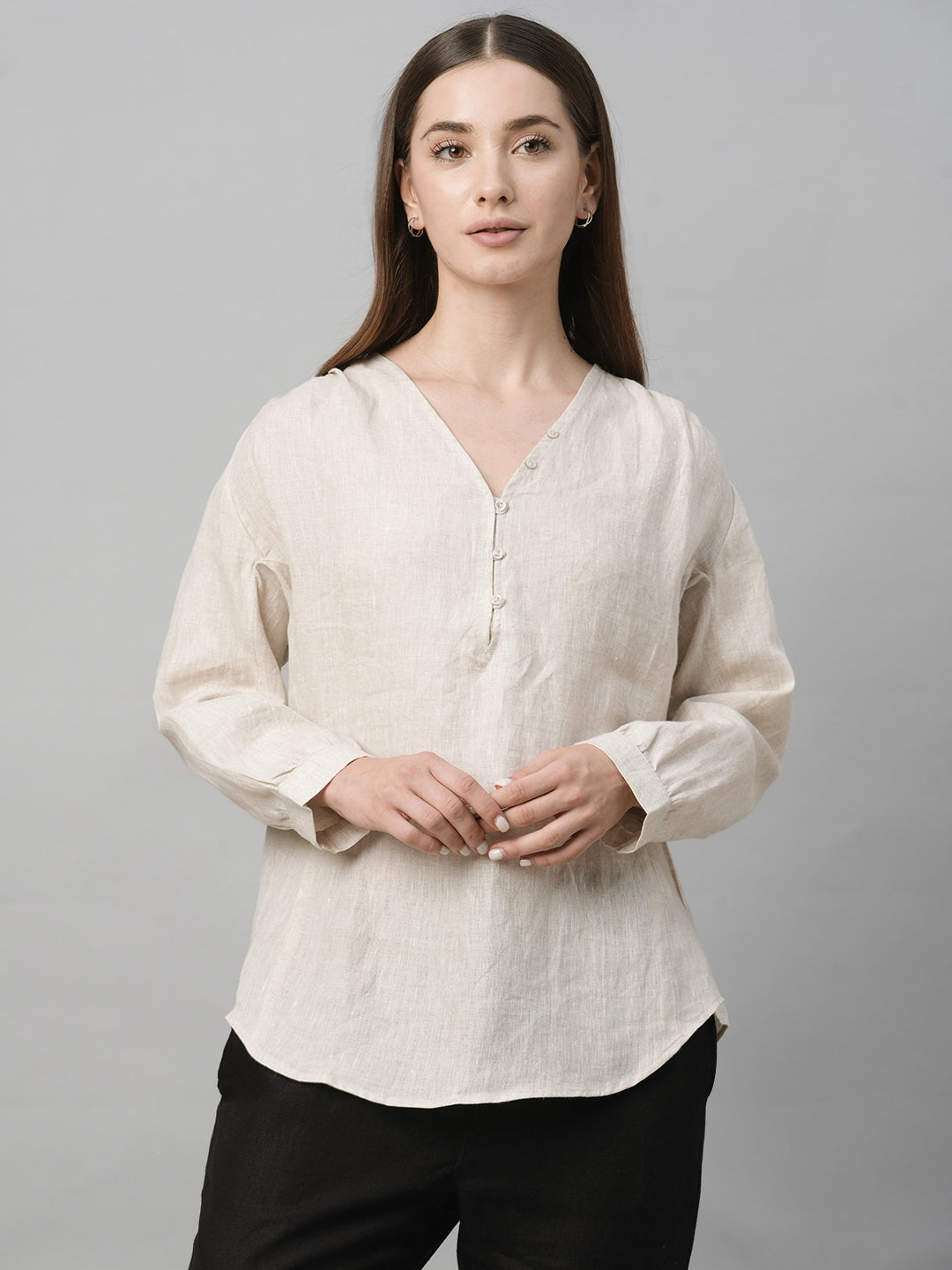 Women's Natural Linen Loose Fit Blouse