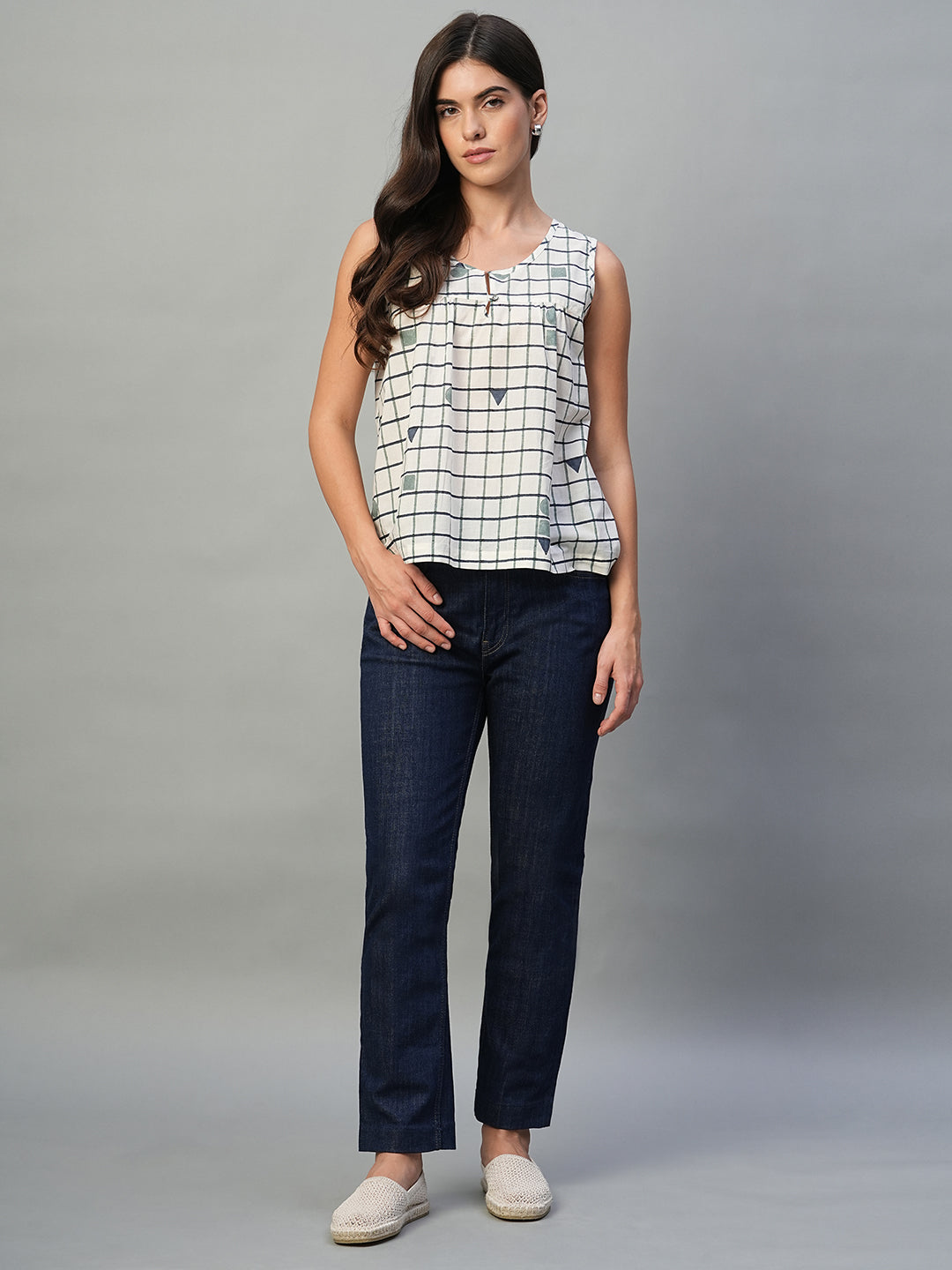 Women's Blue 100% Cotton Regular Fit Blouse