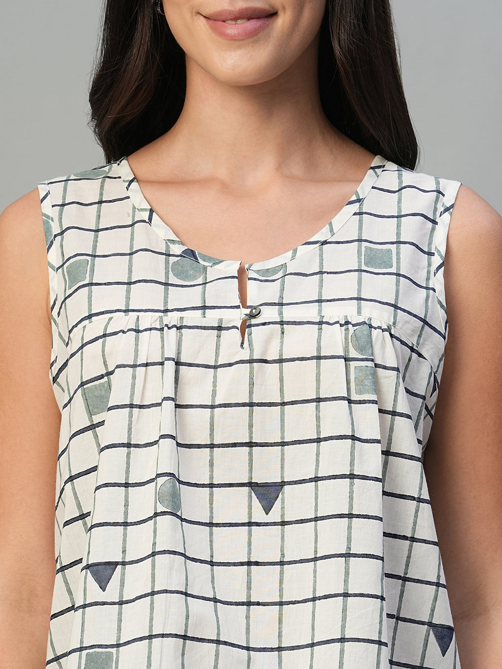 Women's Blue 100% Cotton Regular Fit Blouse