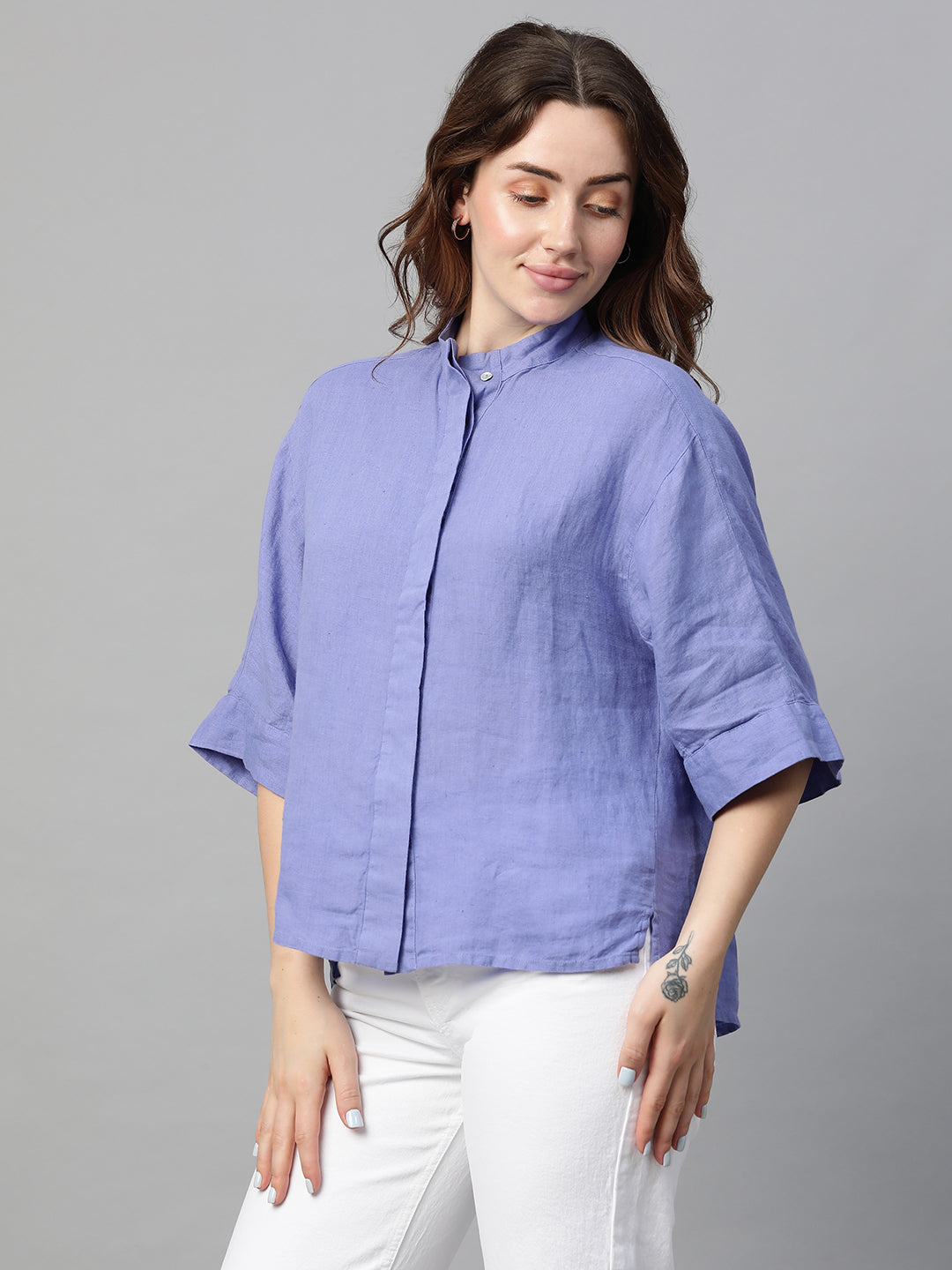 Women's Lilac Linen Regular Fit Blouse