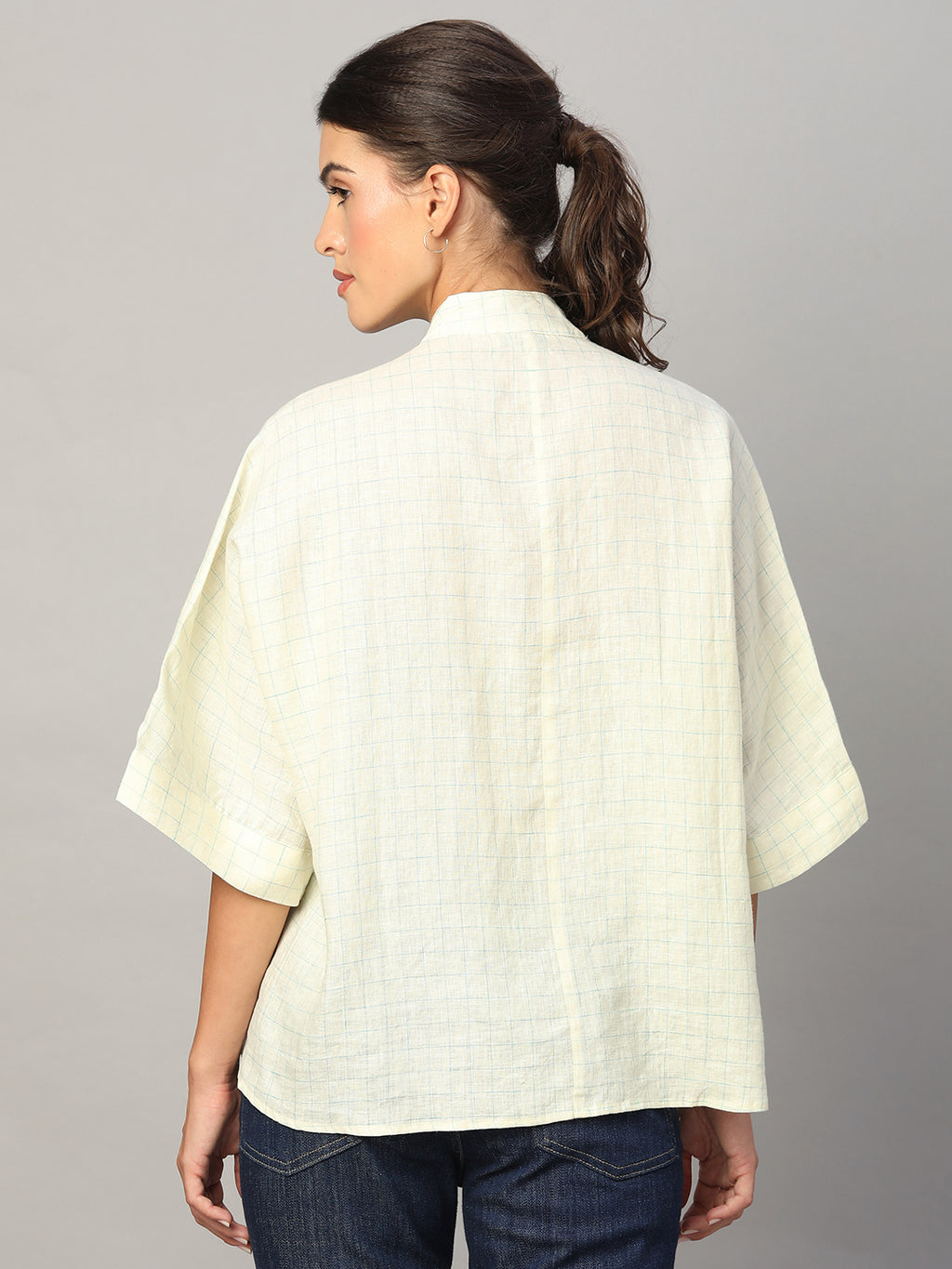 Women's Cream 100% Linen Boxy Fit Blouse