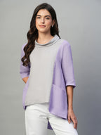 Women's Lilac 100% Linen Regular Fit Blouse