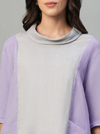 Women's Lilac 100% Linen Regular Fit Blouse