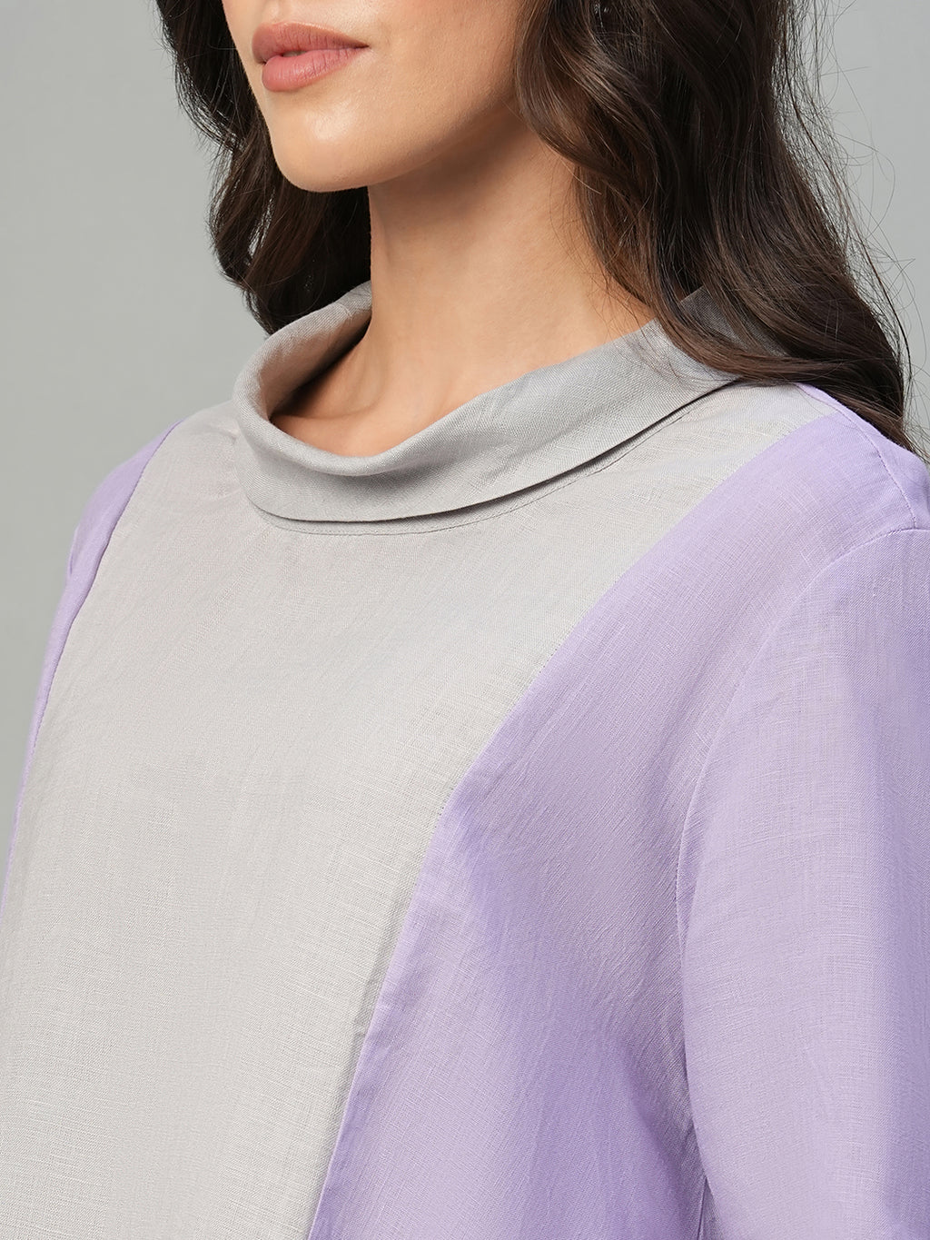 Women's Lilac 100% Linen Regular Fit Blouse