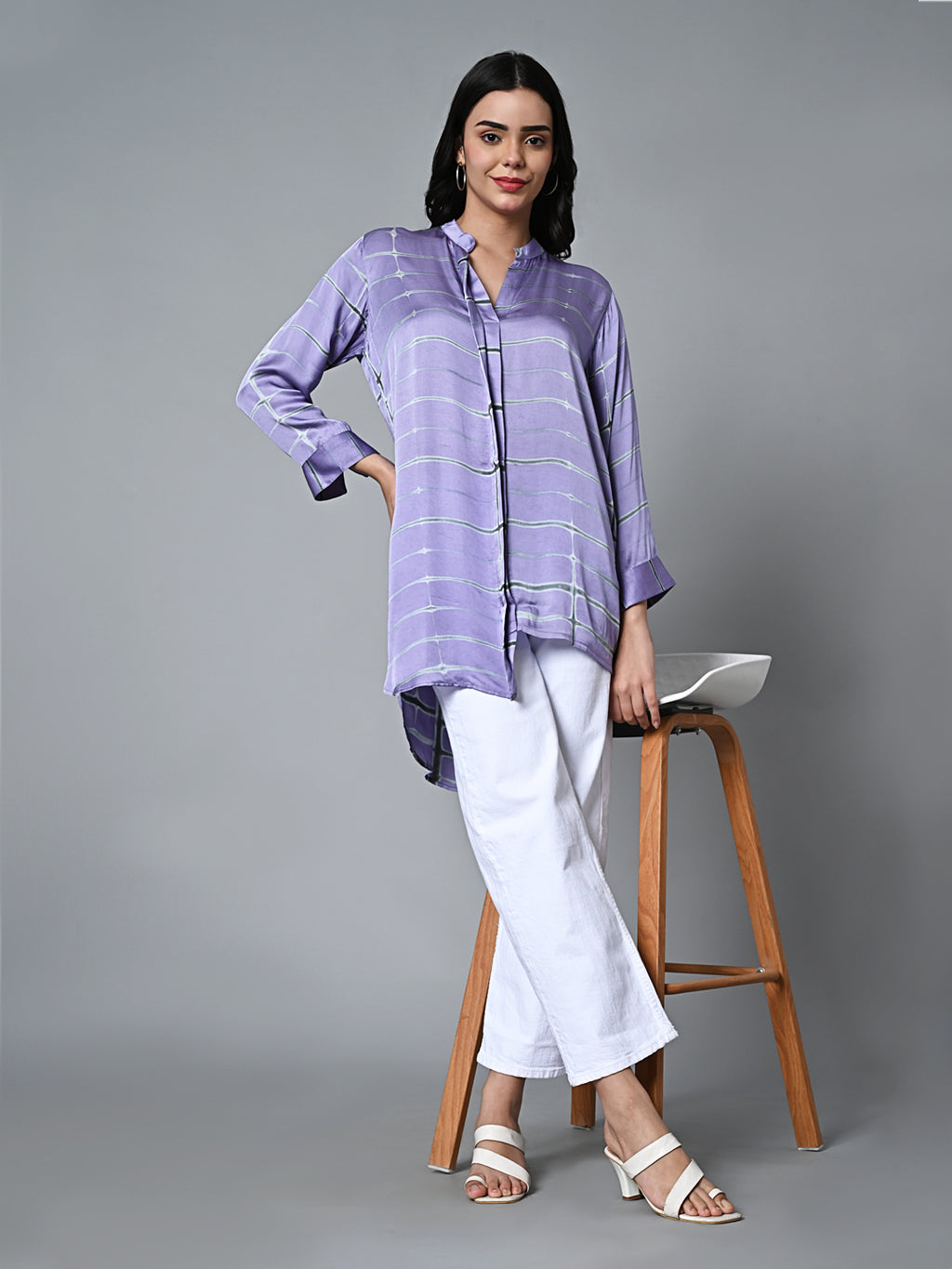 Women's Loose Fit Modal Lilac Blouse Shibori
