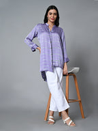 Women's Loose Fit Modal Lilac Blouse Shibori