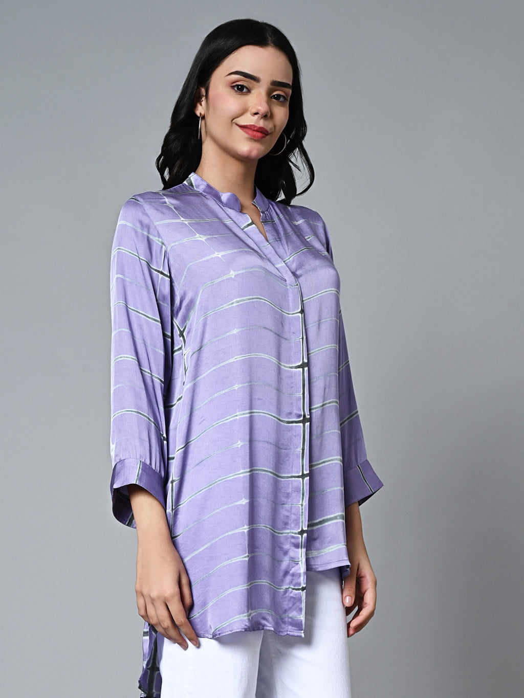 Women's Loose Fit Modal Lilac Blouse Shibori