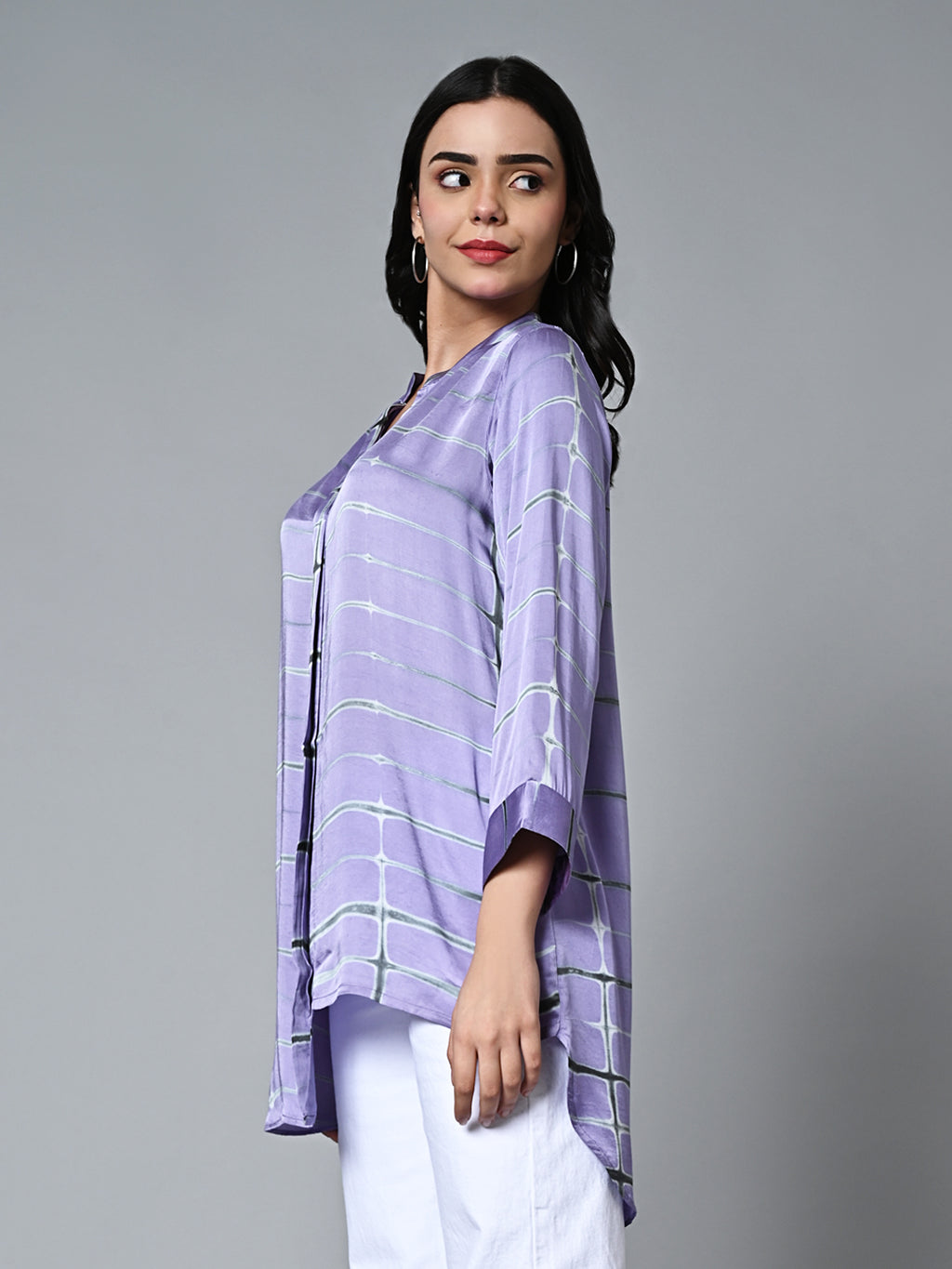 Women's Loose Fit Modal Lilac Blouse Shibori