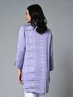 Women's Loose Fit Modal Lilac Blouse Shibori