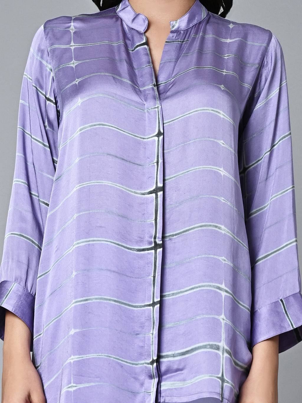 Women's Loose Fit Modal Lilac Blouse Shibori
