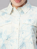 Women's Cotton Regular Fit Blouse Cropped Printed Blouse Blue
