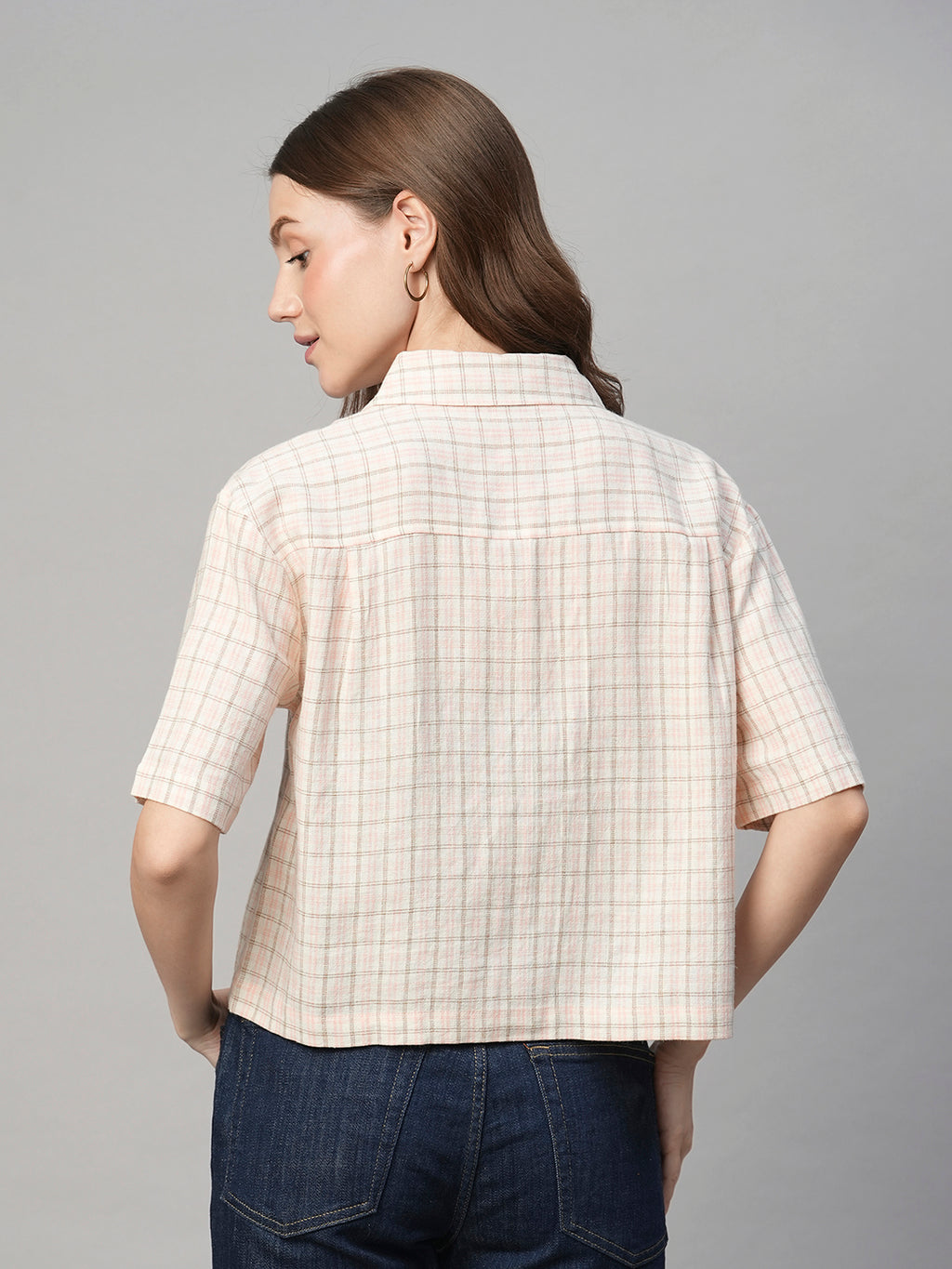 Women's Pink Cotton Linen Regular Fit Blouse