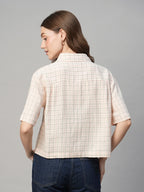 Women's Pink Cotton Linen Regular Fit Blouse
