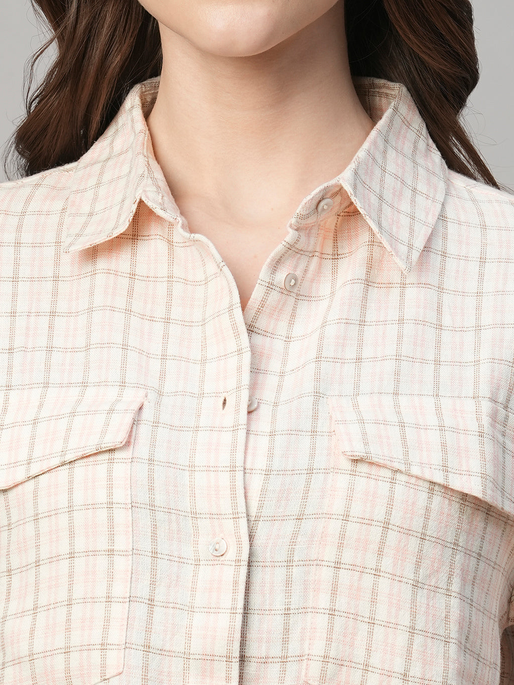 Women's Pink Cotton Linen Regular Fit Blouse