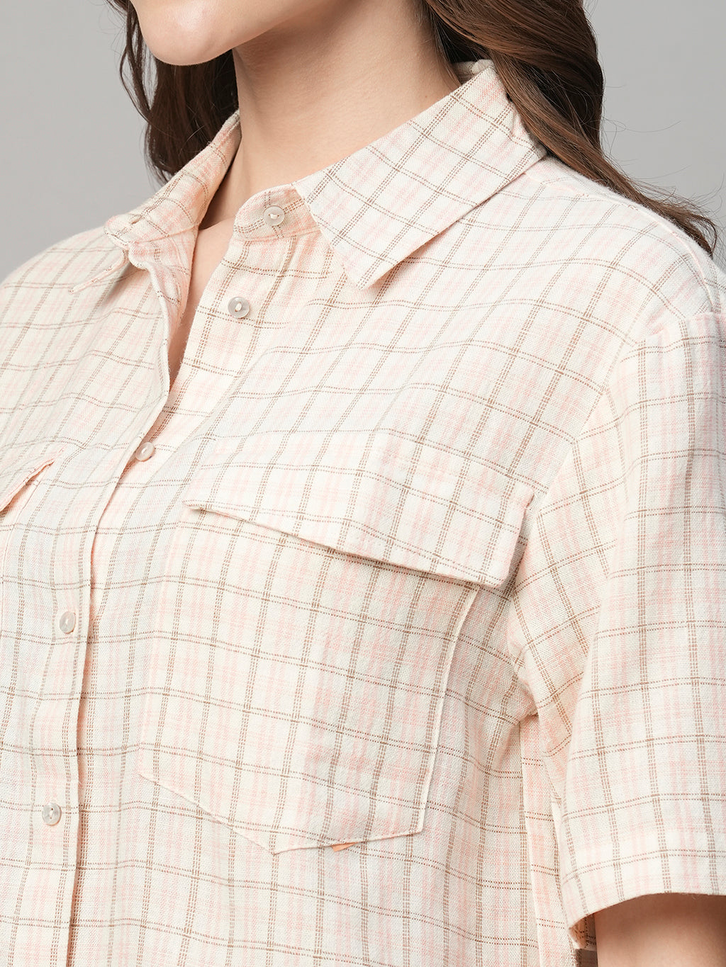 Women's Pink Cotton Linen Regular Fit Blouse