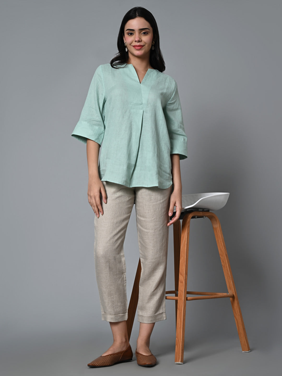 Women's Mint Linen Excel Regular Fit Blouse