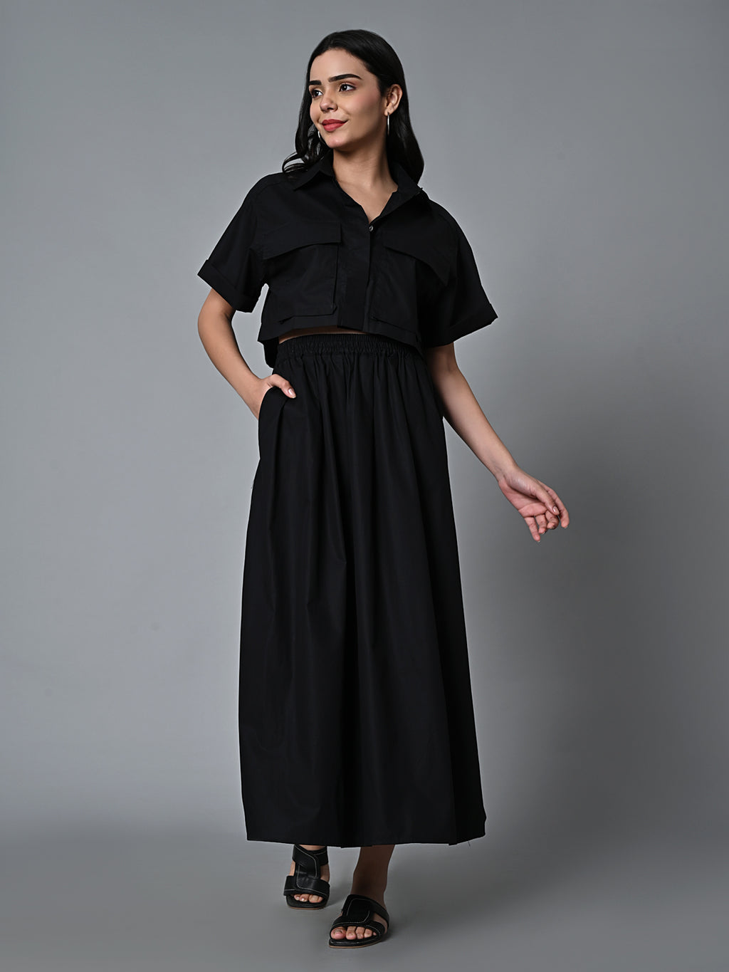 Women's Black Cotton Boxy Fit Blouse