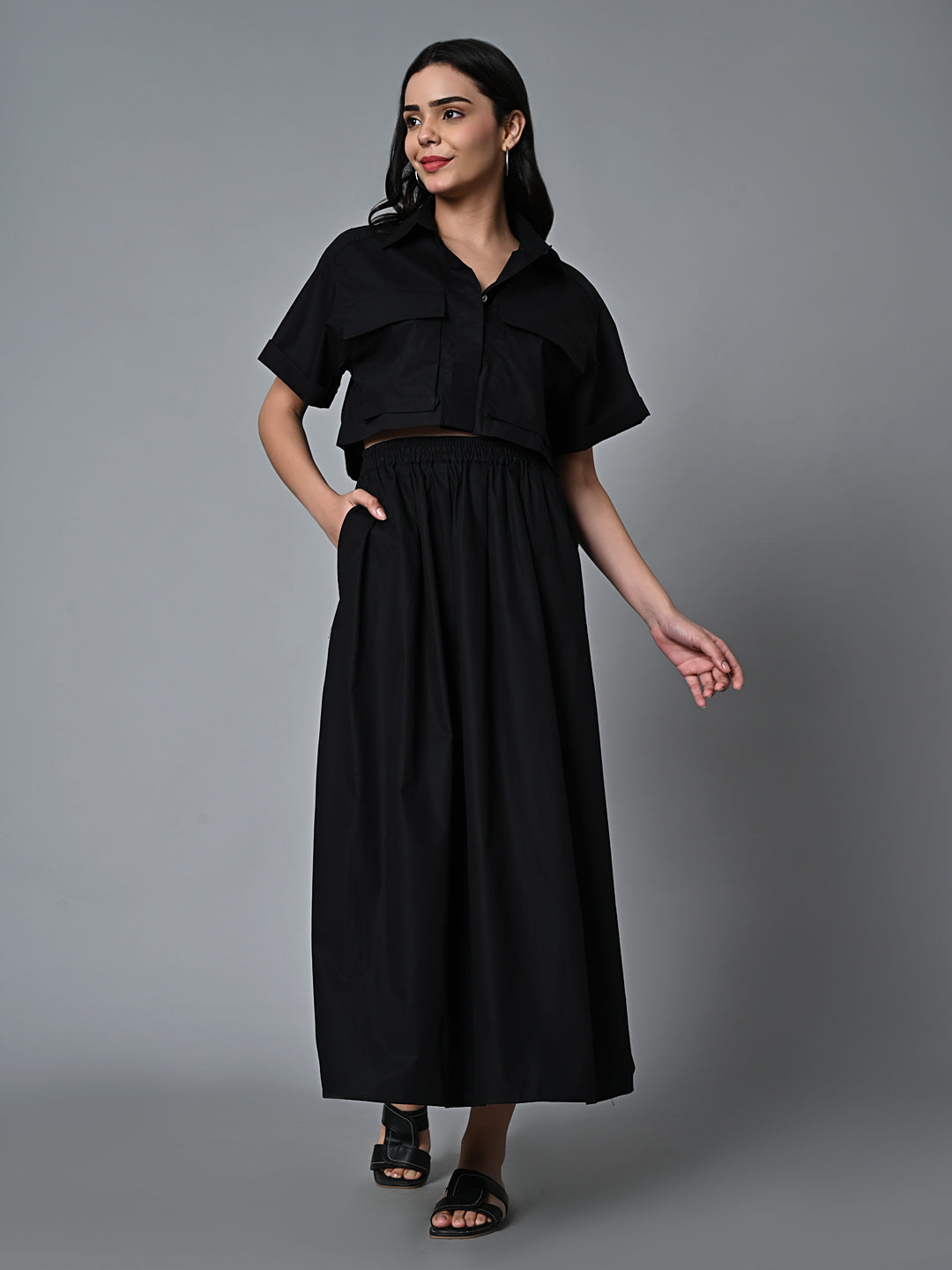 Women's Black Cotton Boxy Fit Blouse