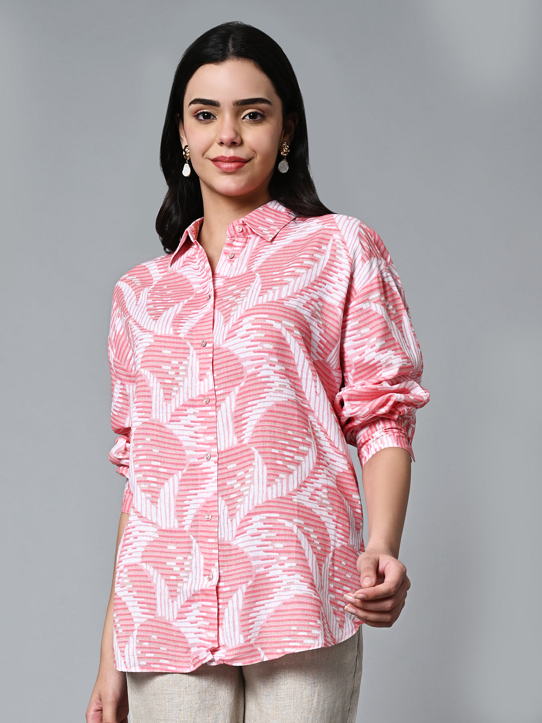 Women's Pink Lyocell Linen Boxy Fit Blouse