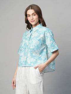 Women’s Cotton Linen Boxy Fit Blouse Blue