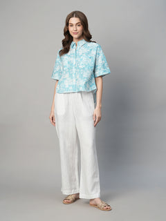 Women’s Cotton Linen Boxy Fit Blouse Blue