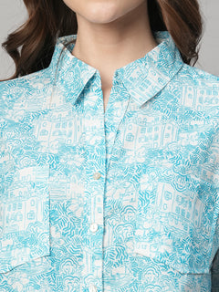 Women’s Cotton Linen Boxy Fit Blouse Blue