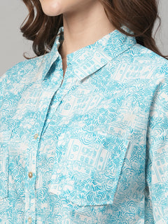 Women’s Cotton Linen Boxy Fit Blouse Blue