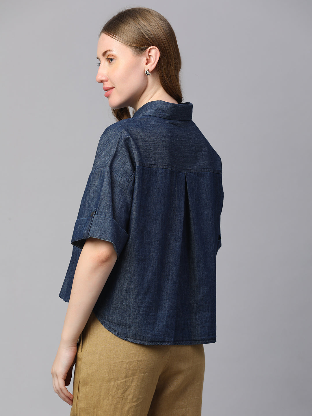 Women's Indigo Cotton Boxy Fit Blouse